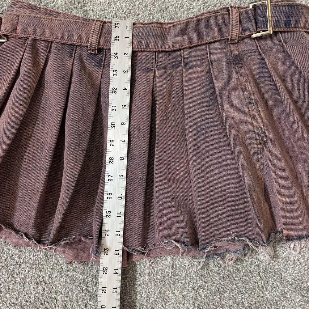 Fashion Nova Skirt Womens XL Pink Denim Pleated Mini Belted Raw Hem Micro Grunge - Picture 9 of 11